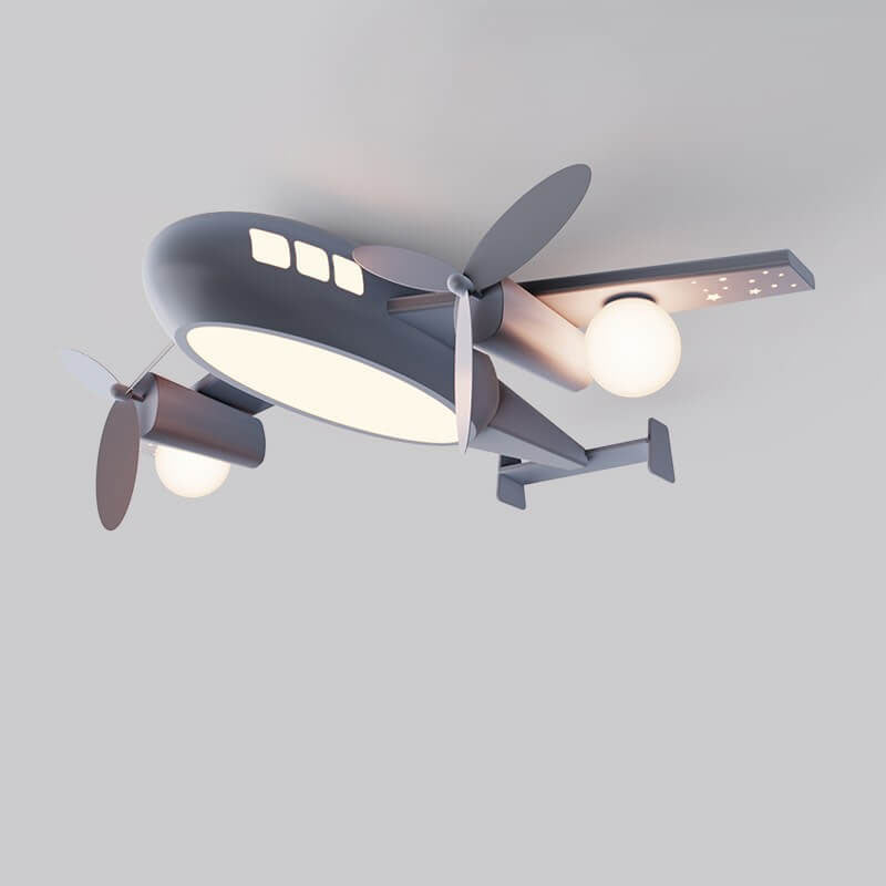 Nordic-Style Kids Cartoon Airplane LED Flush Mount Ceiling Light - Wrought Iron
