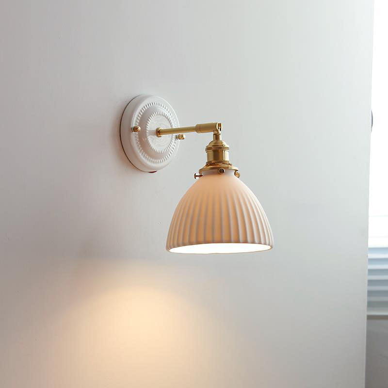 Vintage Japanese Ceramic & Brass 1-Light Wall Sconce Lamp