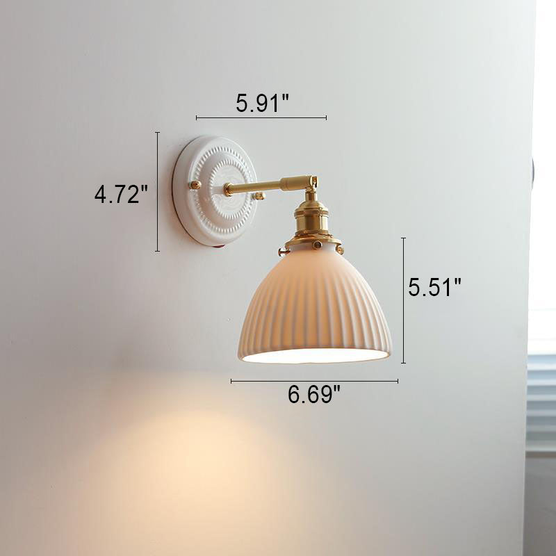 Vintage Japanese Ceramic & Brass 1-Light Wall Sconce Lamp