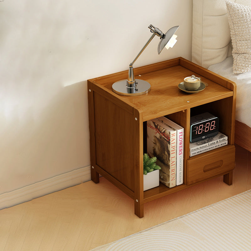 Sleek Modern Minimalist Rectangular Bamboo Nightstand with One-Third Drawer for Bedroom