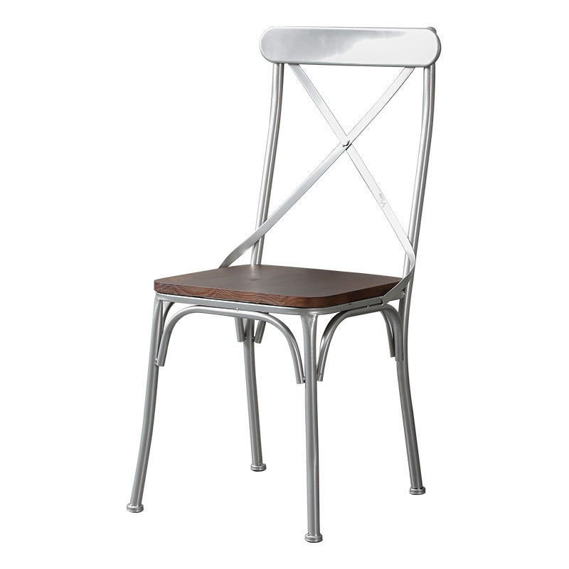 Contemporary Industrial PU Leather, Wood & Iron Dining Chair & Table Set with Square X-Back for Dining Room