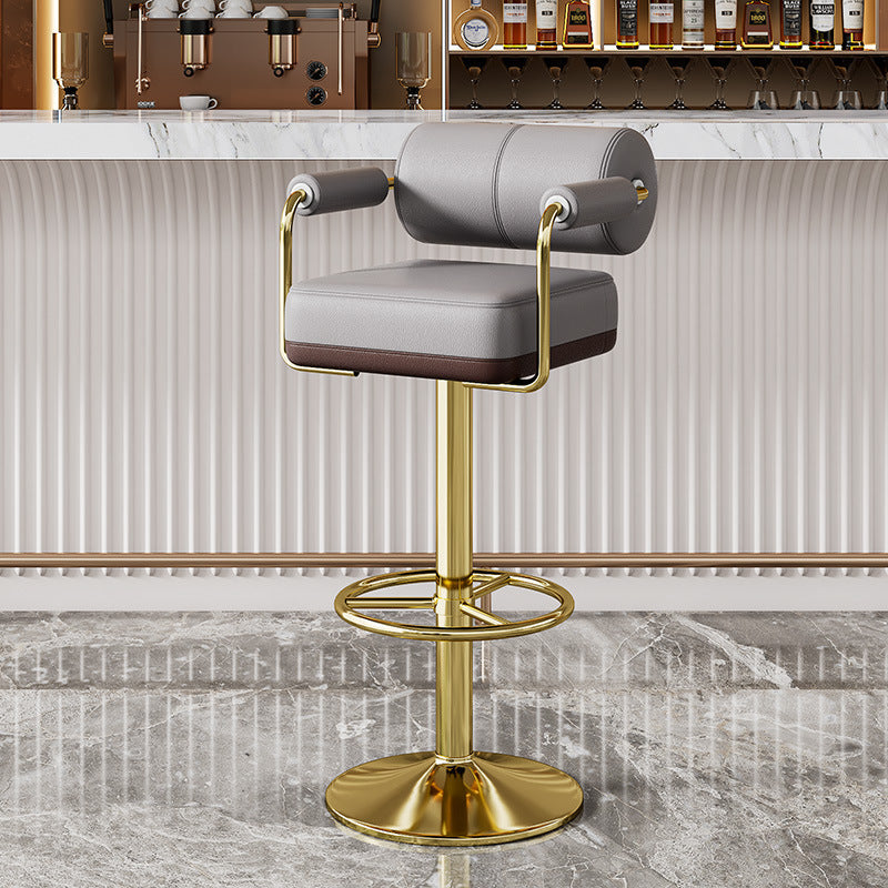 Luxurious Contemporary Faux Leather Upholstered Height-Adjustable Swivel Bar Stool with Armrests and Footrest for Dining Room