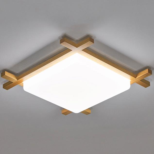 Modern Solid Wood Square LED Flush-Mount Ceiling Light – Tatami-Style Japanese Design