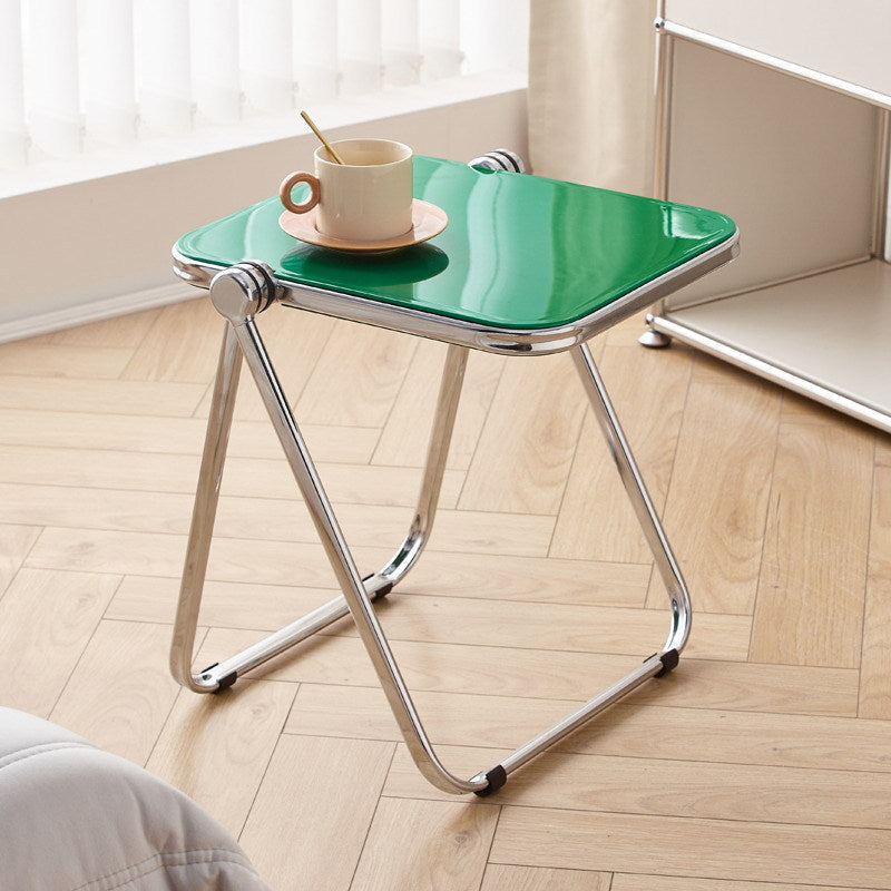 Sleek Contemporary Square End Table with Acrylic Metal Frame – Foldable for Living Room