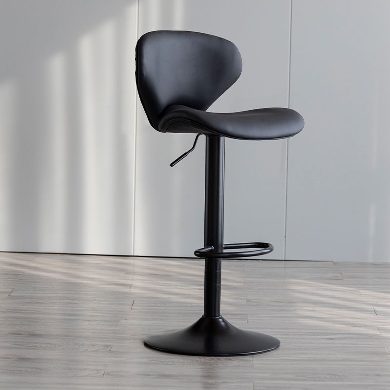 Contemporary Curved PU Leather Liftable Swivel Bar Stool with Backrest and Footrest for Dining Room