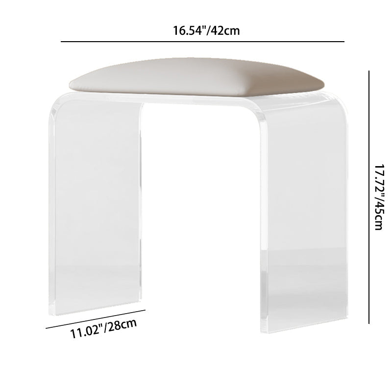Chic Modern Minimalist Rectangular Acrylic Vanity Stool with Faux Leather for Bedroom