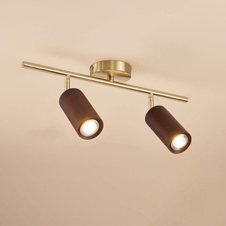 Nordic Minimalist Walnut Wood LED Track Spotlight β Linear Ceiling Light (1β4 Lights), Semi-Flush Mount
