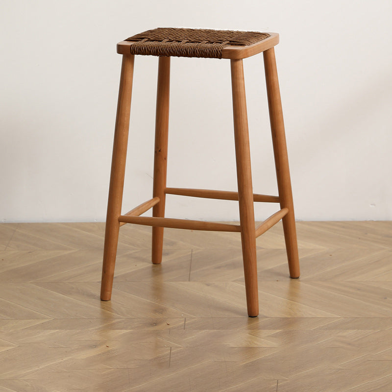 Elegant Traditional Japanese Rectangular Rope-Woven Wooden Bar Stool for the Dining Room