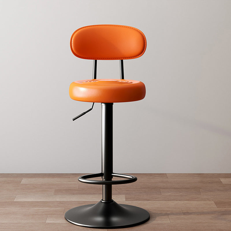 Modern Minimalist Round Upholstered Bar Stool with Curved Backrest in Microfiber Leather & Metal – Ideal Dining Room Chair
