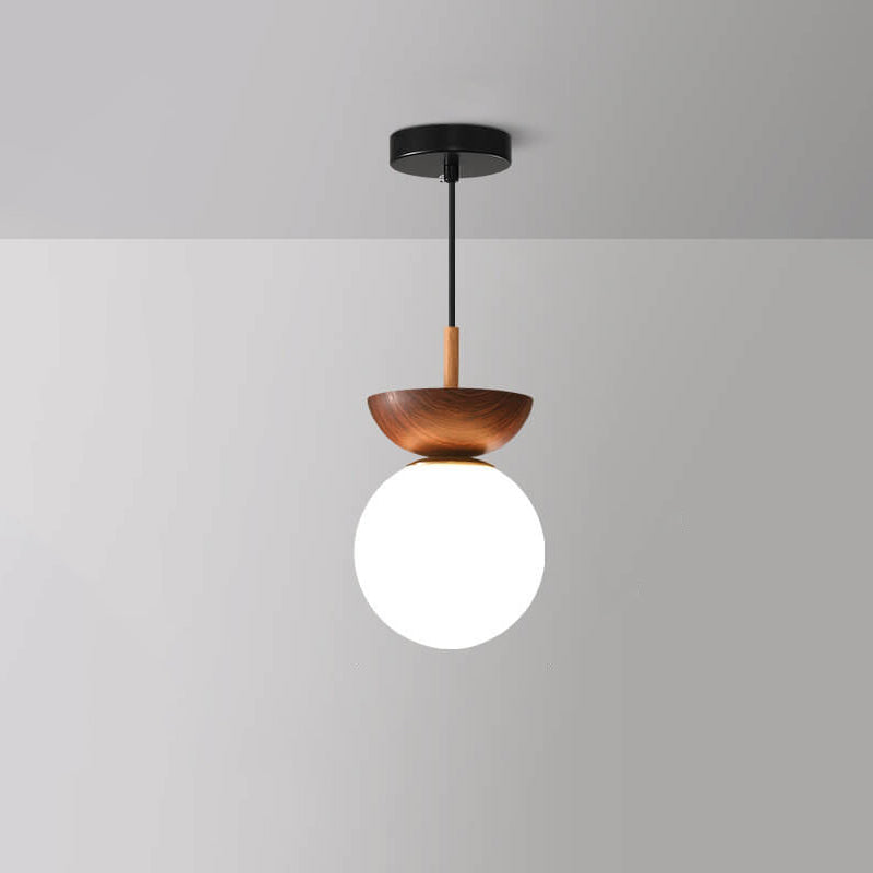Nordic Japanese Glass Orb Ceiling Light — Wood Grain Iron Finish, 1-Light