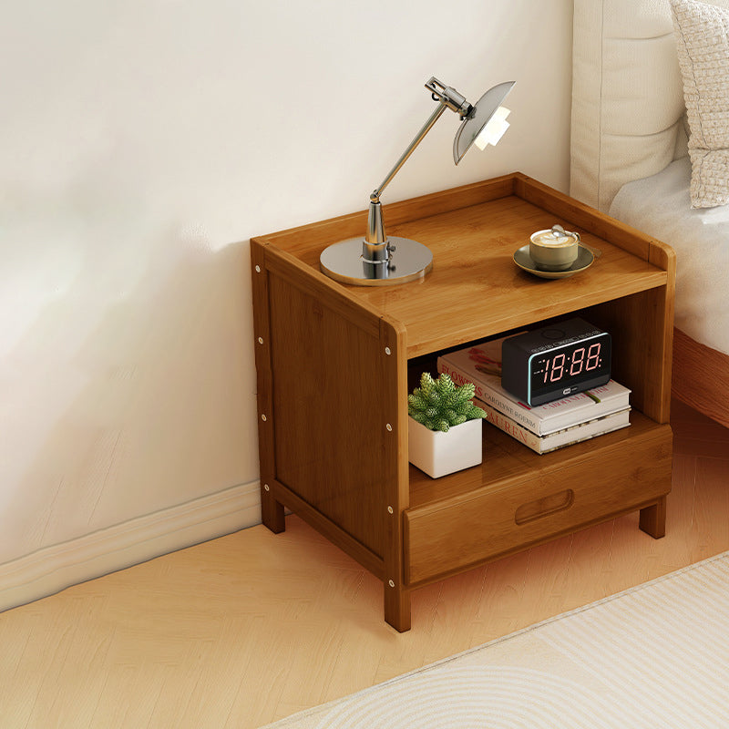 Sleek Modern Minimalist Rectangular Bamboo Nightstand with One-Third Drawer for Bedroom