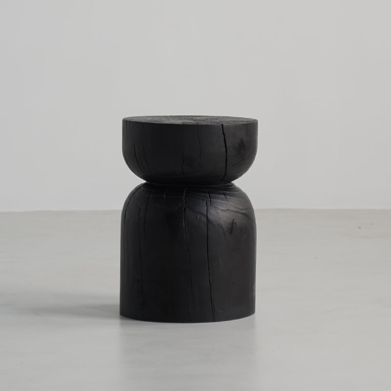 Traditional Japanese Wabi-Sabi Wood End Table with Geometric Design - Living Room Accent