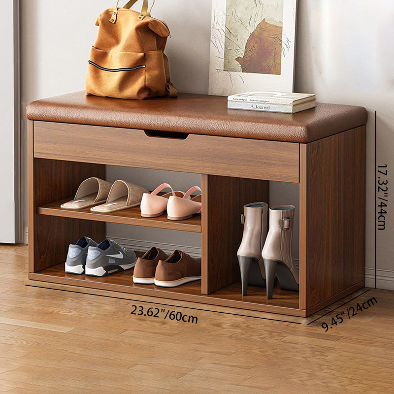 Modern Minimalist 3-Tier Shoe Storage Rack — Rectangular Design, Fabric & PU Leather Upholstery with Wood Frame for Entryways