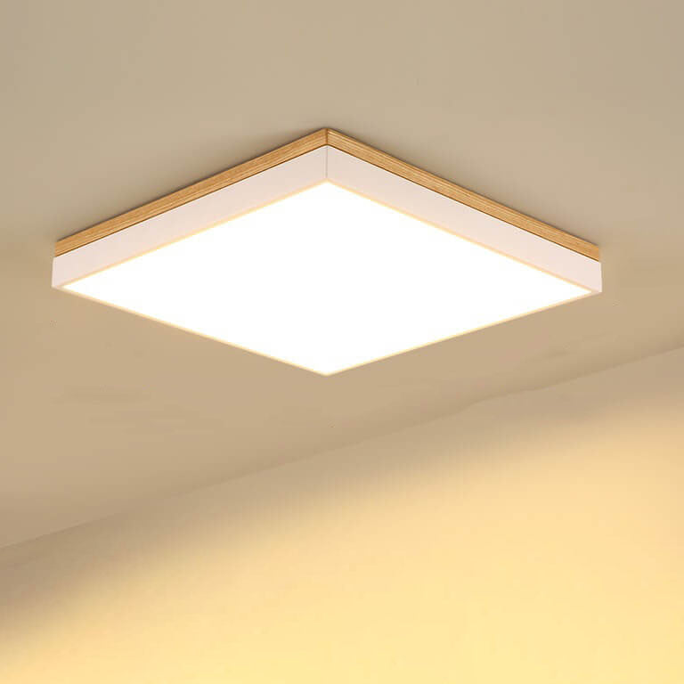 Nordic Solid Wood LED Flush-Mount Ceiling Light β Minimalist Square/Rectangular Design