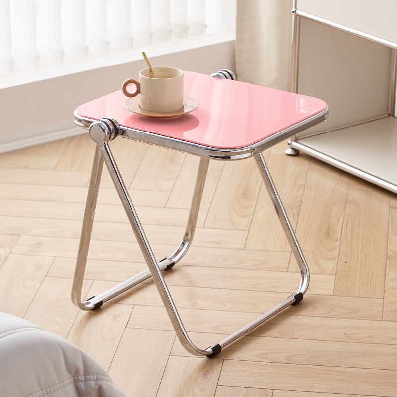 Sleek Contemporary Square End Table with Acrylic Metal Frame – Foldable for Living Room