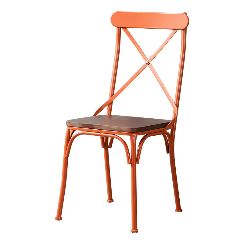 Contemporary Industrial PU Leather, Wood & Iron Dining Chair & Table Set with Square X-Back for Dining Room