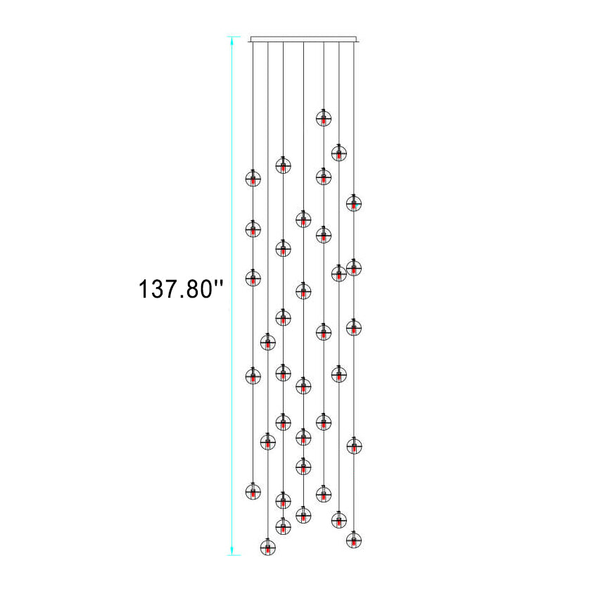 Luxurious Crystal Orb Staircase Chandelier with LED Ball Shade - Modern Loft Lighting