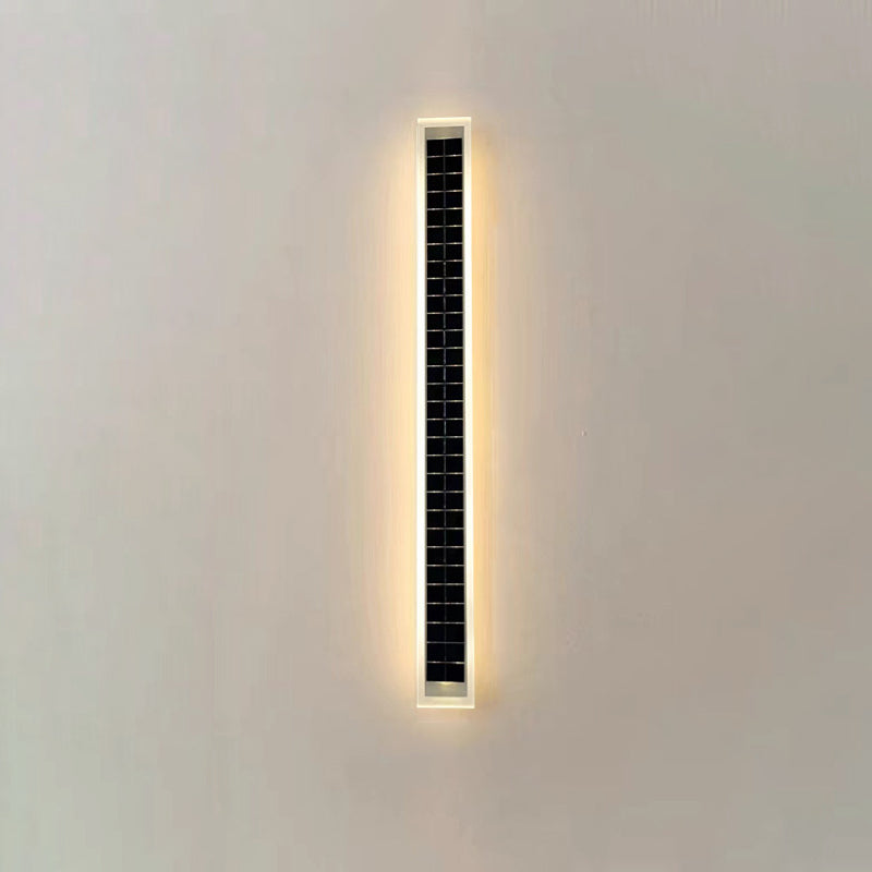 Sleek Minimalist Outdoor Solar LED Rectangular Strip Wall Sconce Lamp - Waterproof Patio Lighting