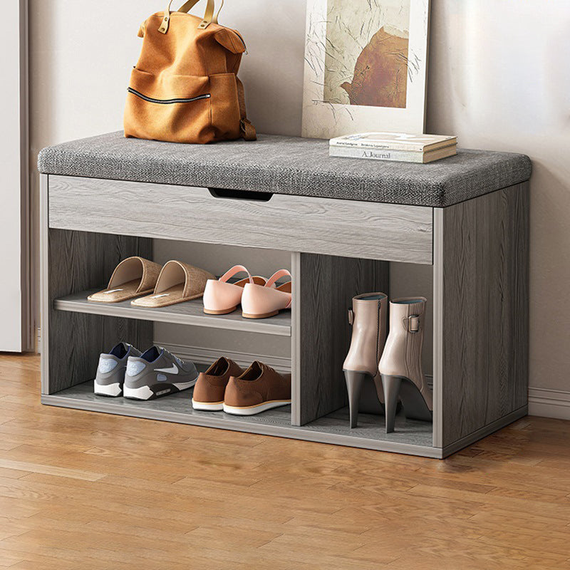 Modern Minimalist 3-Tier Shoe Storage Rack — Rectangular Design, Fabric & PU Leather Upholstery with Wood Frame for Entryways