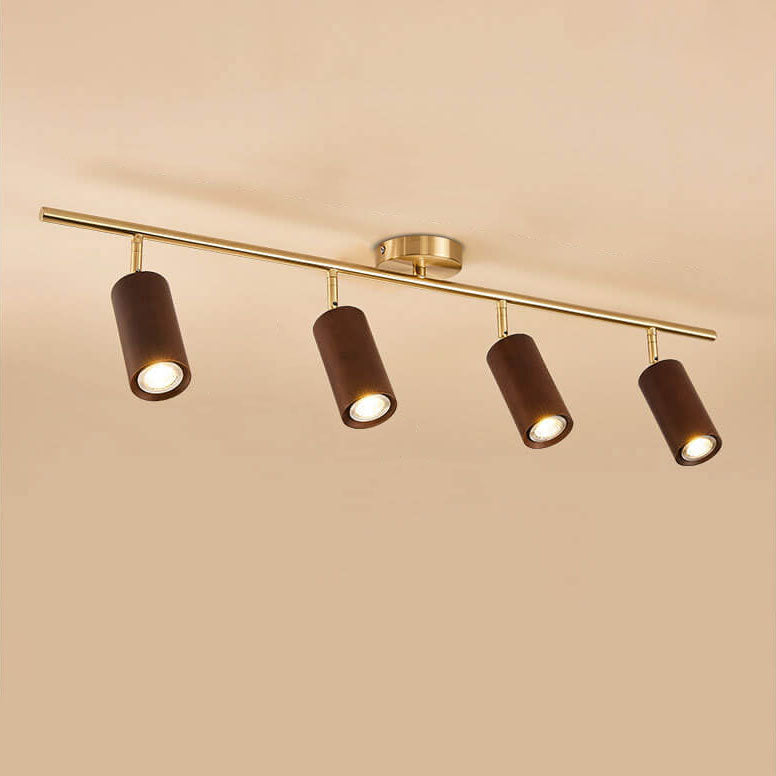 Nordic Minimalist Walnut Wood LED Track Spotlight β Linear Ceiling Light (1β4 Lights), Semi-Flush Mount