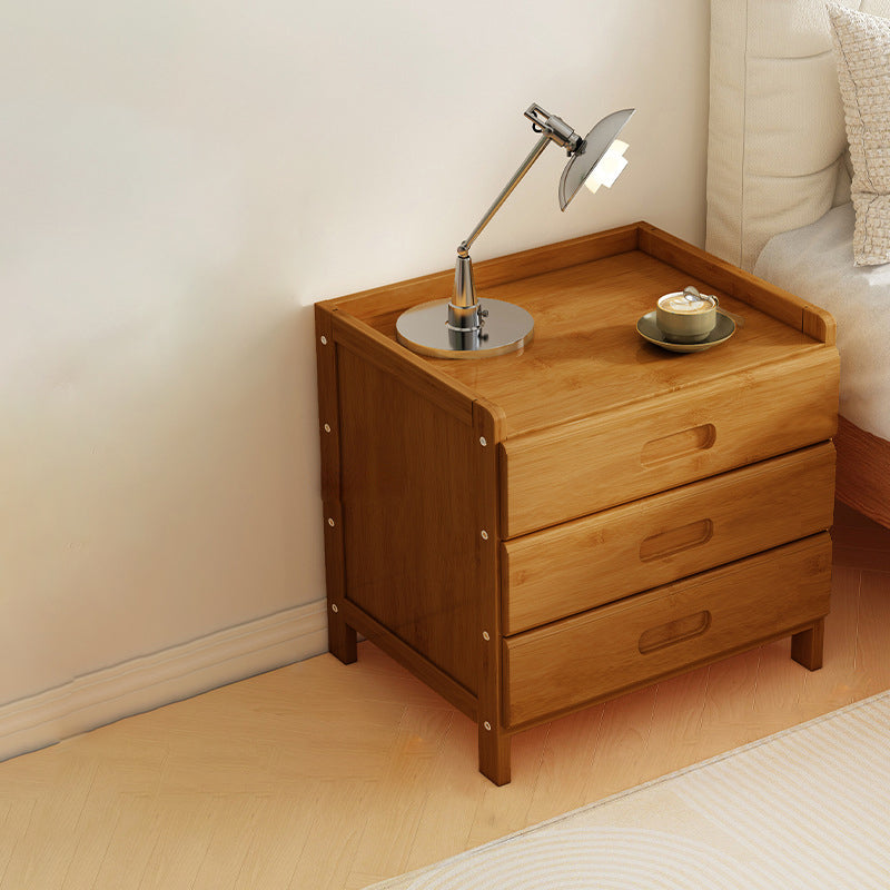 Sleek Modern Minimalist Rectangular Bamboo Nightstand with One-Third Drawer for Bedroom