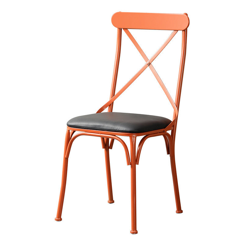 Contemporary Industrial PU Leather, Wood & Iron Dining Chair & Table Set with Square X-Back for Dining Room