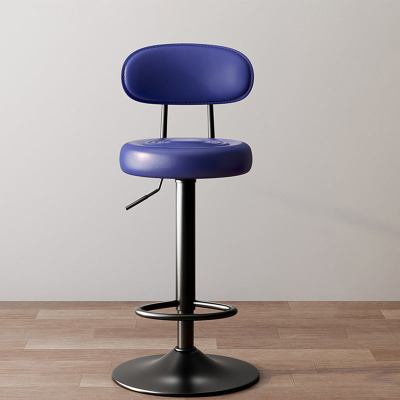 Modern Minimalist Round Upholstered Bar Stool with Curved Backrest in Microfiber Leather & Metal – Ideal Dining Room Chair