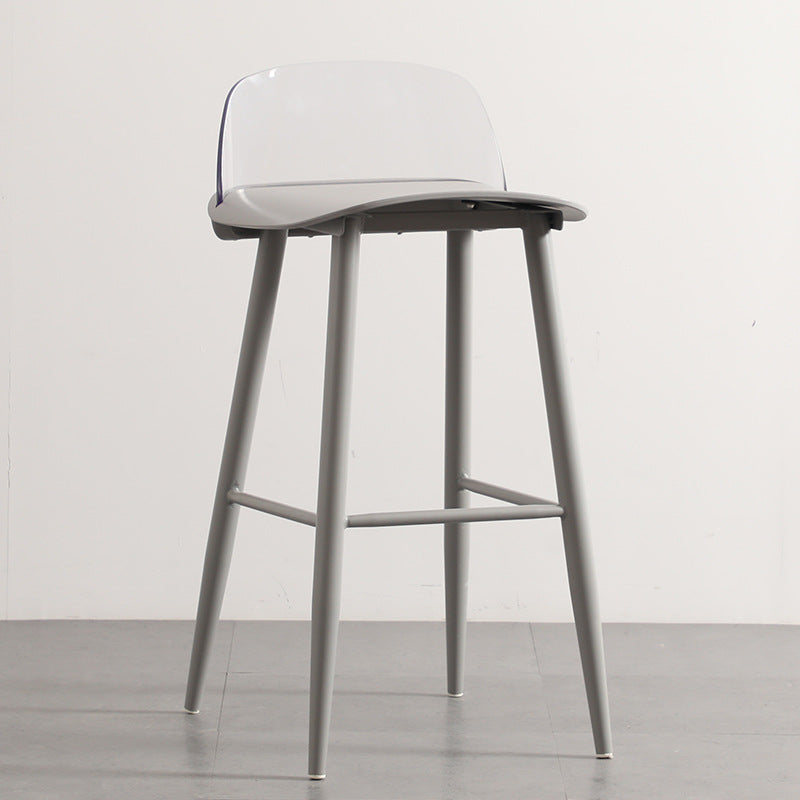 Sleek Modern Minimalist Rectangular Carbon Steel Bar Stool with Plastic Backrest for Dining Room