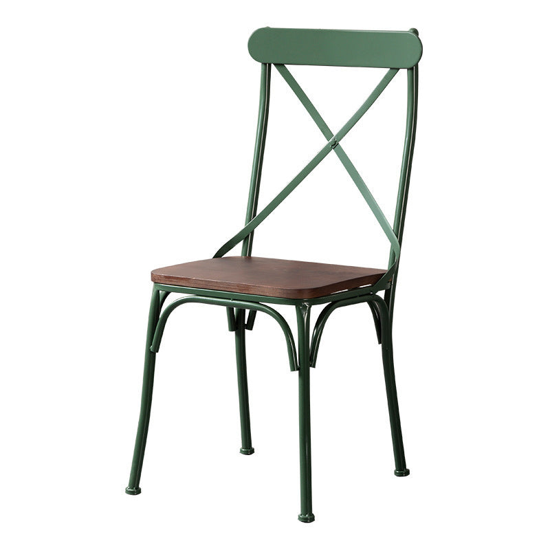 Contemporary Industrial PU Leather, Wood & Iron Dining Chair & Table Set with Square X-Back for Dining Room