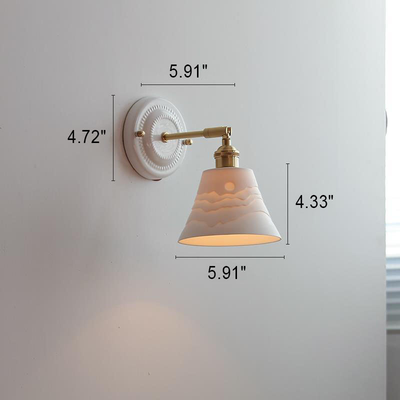 Vintage Japanese Ceramic & Brass 1-Light Wall Sconce Lamp