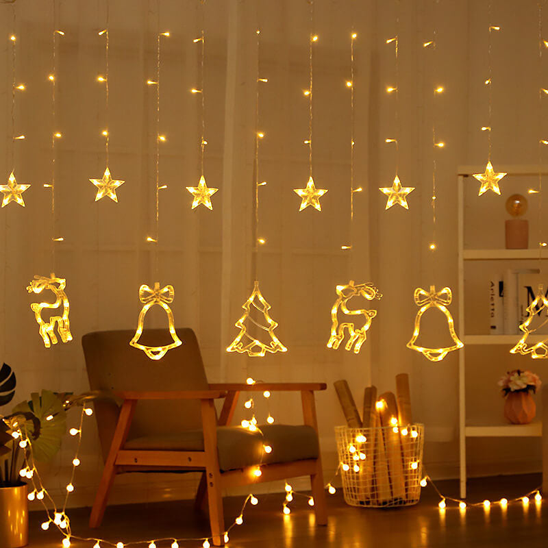 Solar-Powered LED Curtain Lights β Star & Moon Design, Outdoor Christmas String Lights for Patio, Garden and Camping
