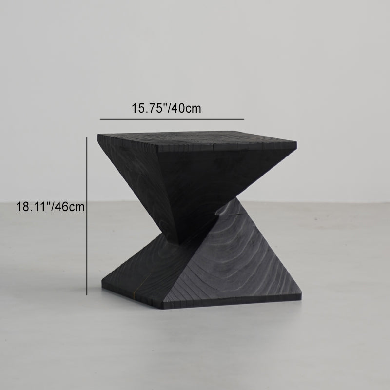 Traditional Japanese Wabi-Sabi Wood End Table with Geometric Design - Living Room Accent