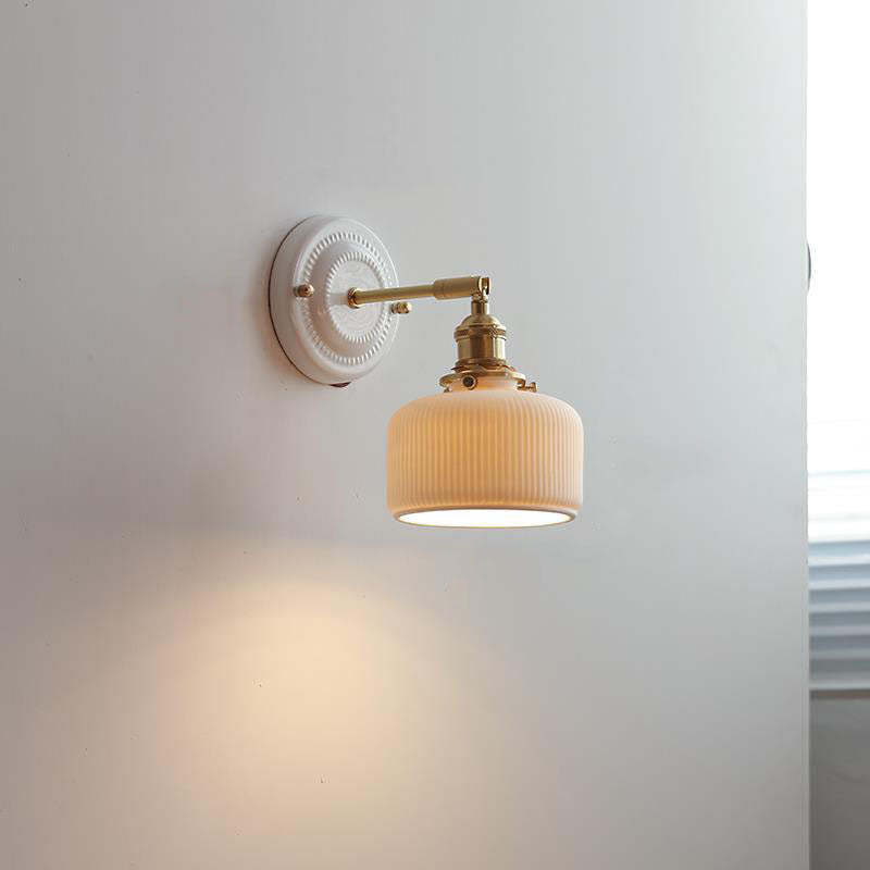 Vintage Japanese Ceramic & Brass 1-Light Wall Sconce Lamp