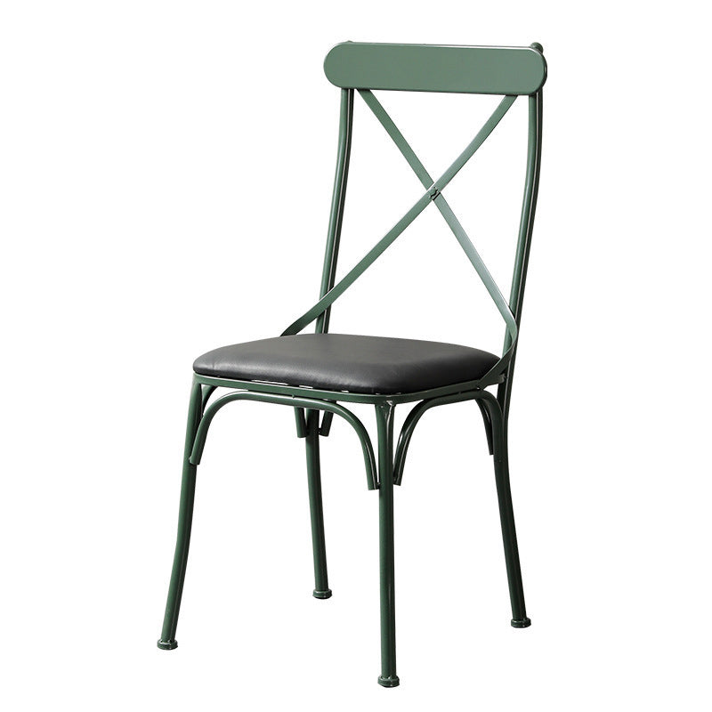 Contemporary Industrial PU Leather, Wood & Iron Dining Chair & Table Set with Square X-Back for Dining Room