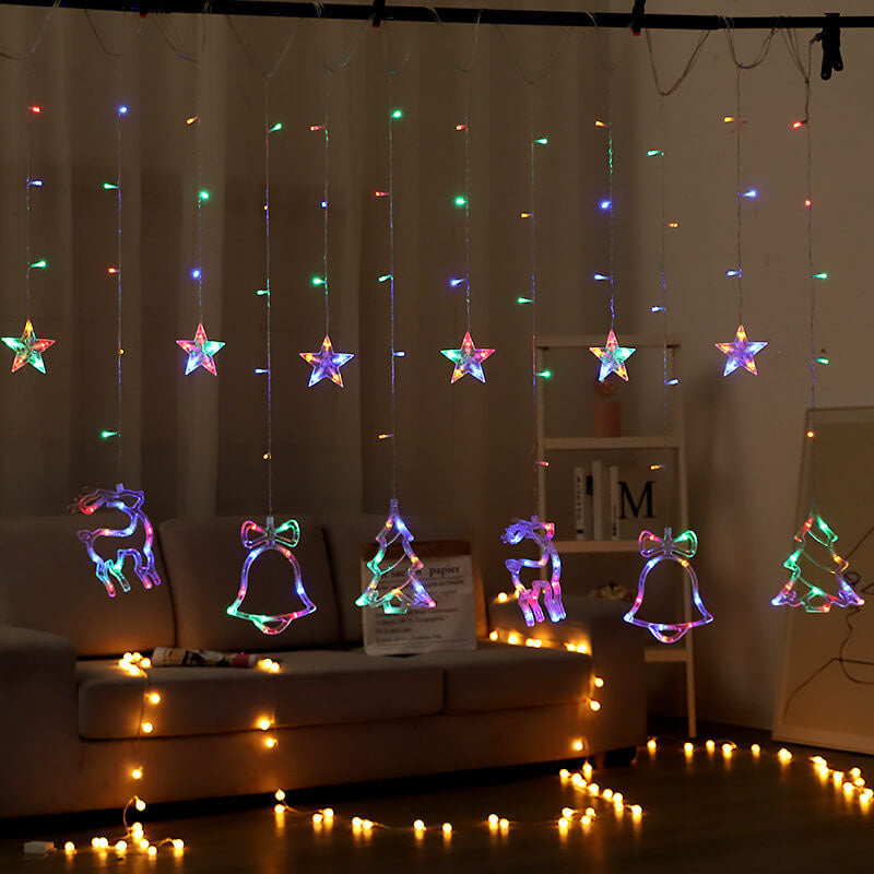 Solar-Powered LED Curtain Lights β Star & Moon Design, Outdoor Christmas String Lights for Patio, Garden and Camping