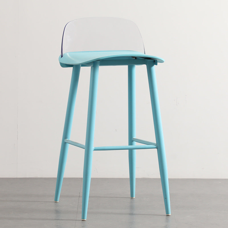 Sleek Modern Minimalist Rectangular Carbon Steel Bar Stool with Plastic Backrest for Dining Room