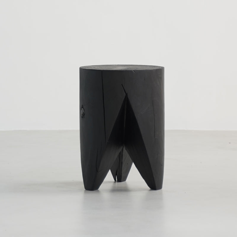 Traditional Japanese Wabi-Sabi Wood End Table with Geometric Design - Living Room Accent
