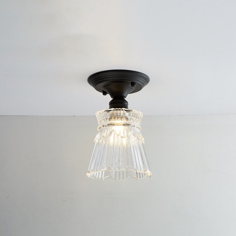 Chic Nordic Vintage Glass Floral Round Geometry 1-Light Semi-Flush Mount Ceiling Light