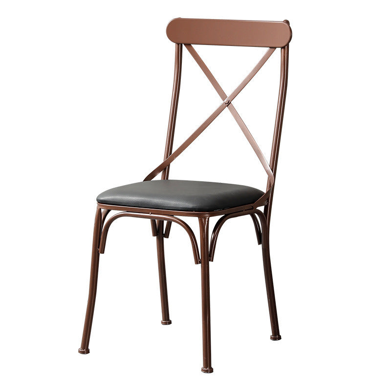 Contemporary Industrial PU Leather, Wood & Iron Dining Chair & Table Set with Square X-Back for Dining Room