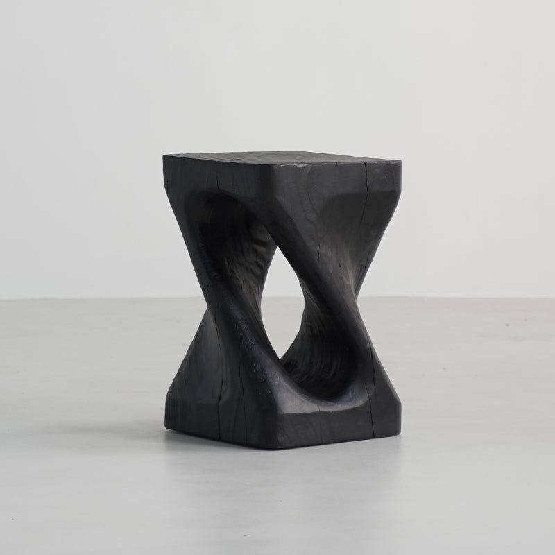 Traditional Japanese Wabi-Sabi Wood End Table with Geometric Design - Living Room Accent