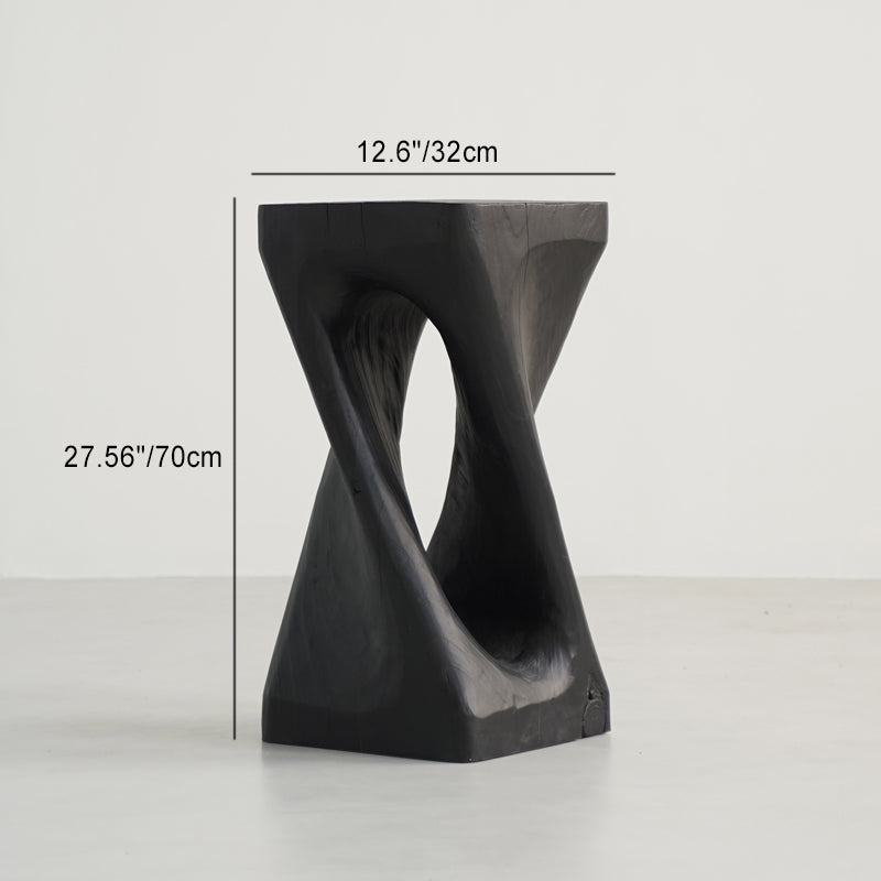 Traditional Japanese Wabi-Sabi Wood End Table with Geometric Design - Living Room Accent