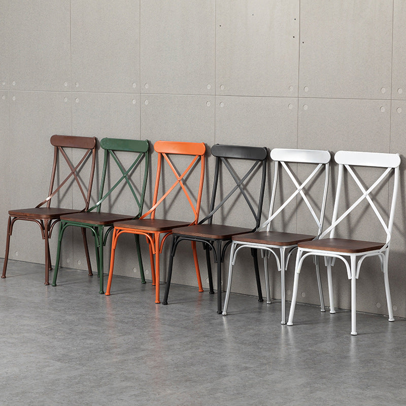 Contemporary Industrial PU Leather, Wood & Iron Dining Chair & Table Set with Square X-Back for Dining Room