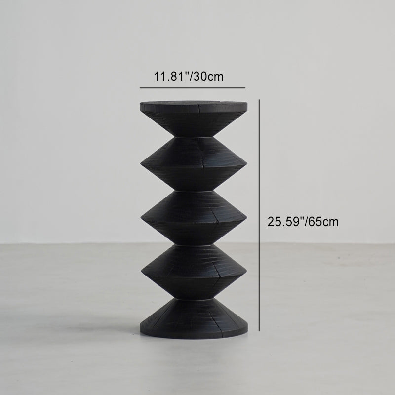 Traditional Japanese Wabi-Sabi Wood End Table with Geometric Design - Living Room Accent