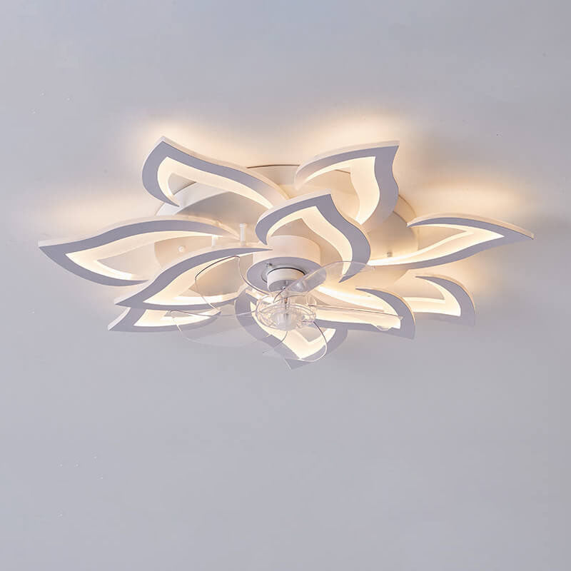Scandinavian Modern Luxury Flower LED Flush Mount Ceiling Fan Light (Iron & Acrylic)