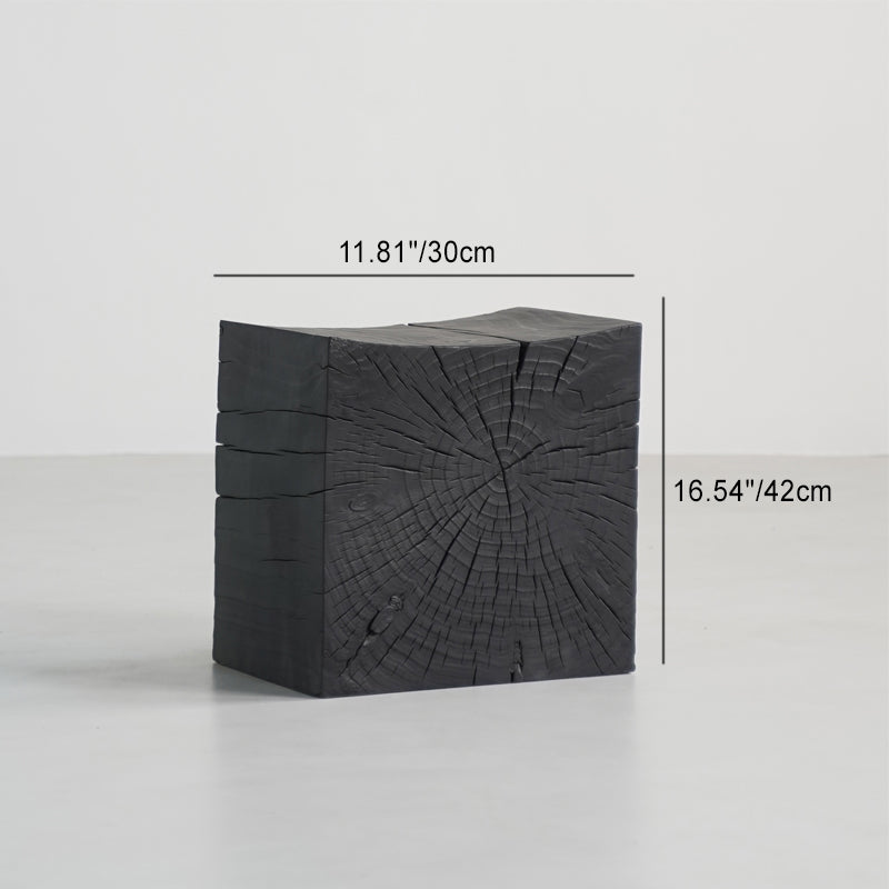 Traditional Japanese Wabi-Sabi Wood End Table with Geometric Design - Living Room Accent