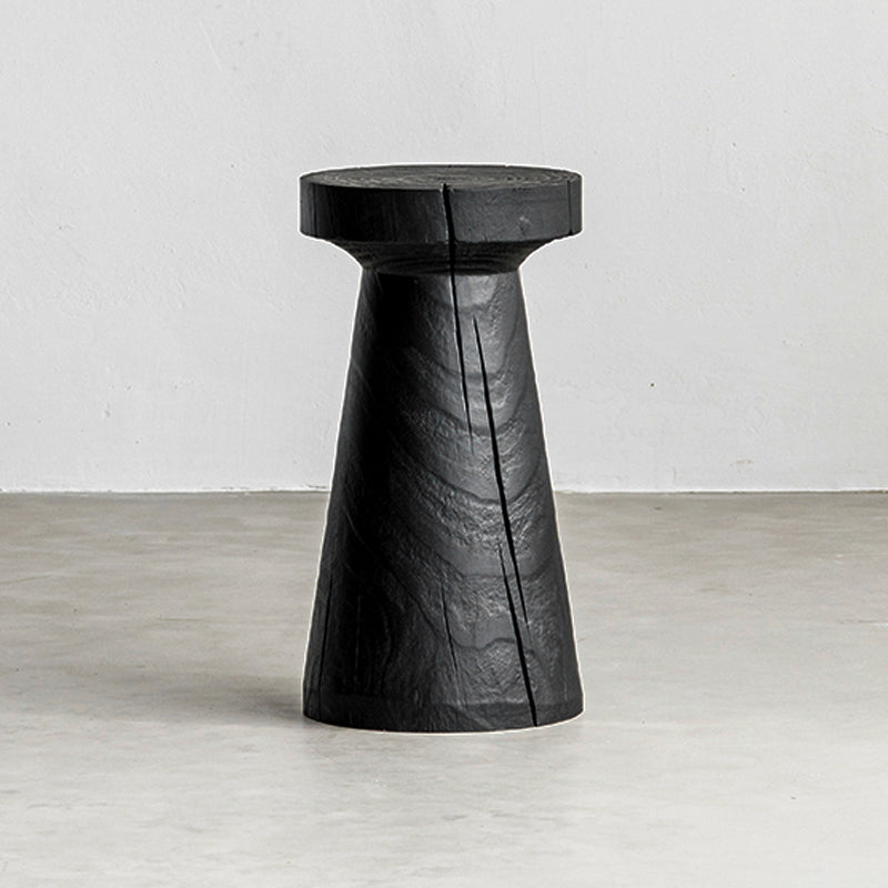 Traditional Japanese Wabi-Sabi Wood End Table with Geometric Design - Living Room Accent