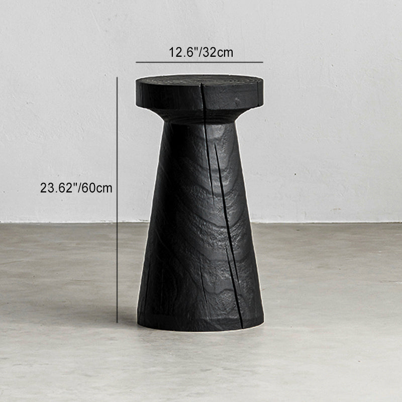 Traditional Japanese Wabi-Sabi Wood End Table with Geometric Design - Living Room Accent
