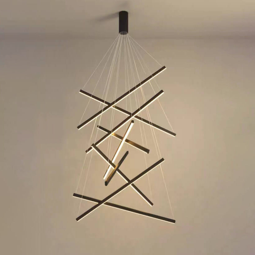 Nordic Luxury LED Chandelier in Iron & Aluminum with Geometric Line Design