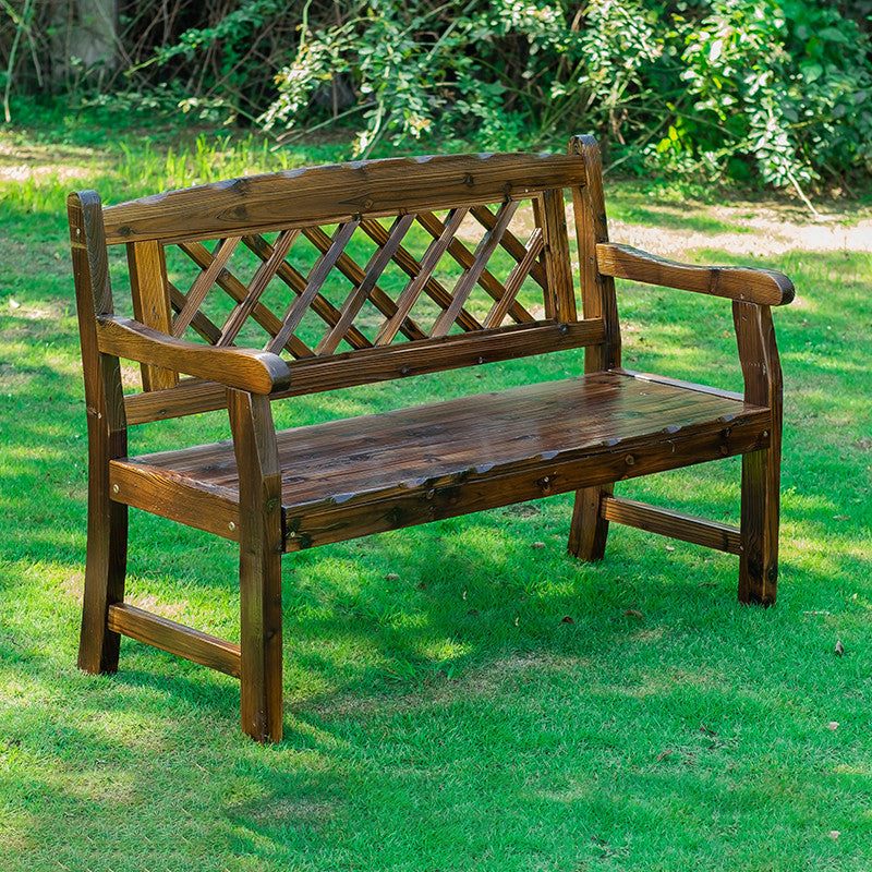 Contemporary Retro Fir Rectangular Outdoor Coffee Table & Chair Set with Lattice Design for Patio