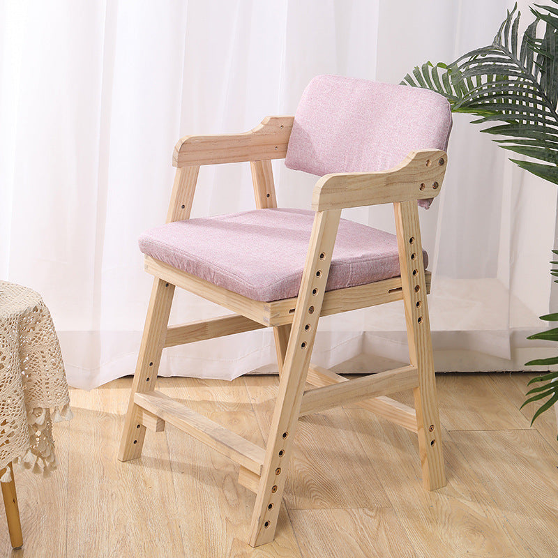 Modern Minimalist Adjustable Kids Chair in Solid Pine Wood with Cotton-Linen Upholstery and Foam Cushion for Bedroom